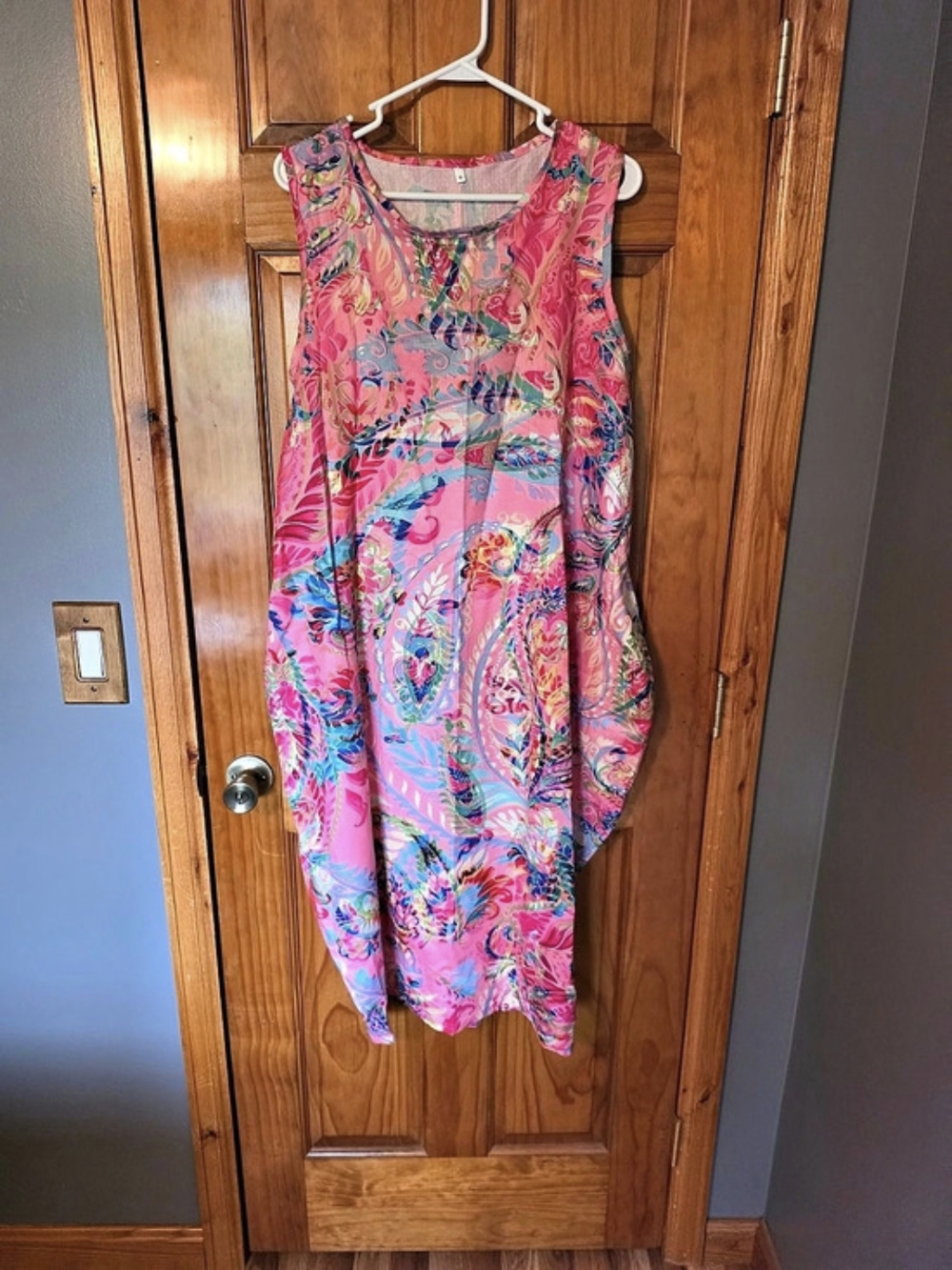 Paisley Midi Dress in Pink & Blue Size Medium Like New